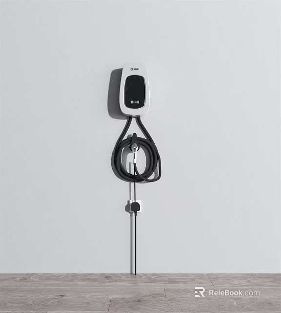 Wall Mounted Electric Vehicle Charger With White Black Design And Charging Cable 3d model 
