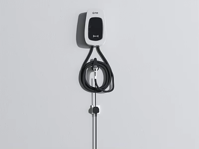 Wall Mounted Electric Vehicle Charger With White Black Design And Charging Cable 3d model