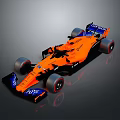 Orange Formula 1 Race Car With Aerodynamic Design Large Tires Rear Wing And Sponsor Logos