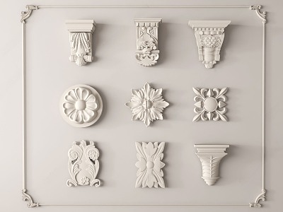 Simple European-style architectural components Roman column head beam support carved 3d model