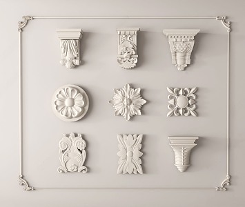 Simple European-style architectural components Roman column head beam support carved 3d model