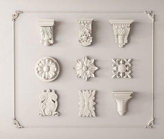 Simple European-style architectural components Roman column head beam support carved 3d model