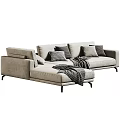 Modern Sectional Sofa with Light Beige Upholstery Patterned Cushions and Gray Throw Blanket 3d model
