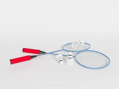 Blue Frame Badminton Rackets With Red Handles And White Shuttlecocks Sports Equipment 3d model