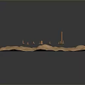 Sand Dunes With Drilling Equipment Tall Pillar Small Devices And Orange Square Structure
