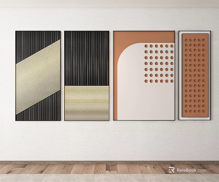 Abstract Wall Art Decor With Geometric Patterns In Black Gold And Brown 3d model