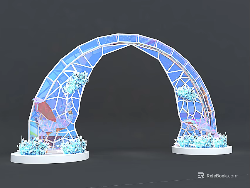 Transparent Glass Archway With Geometric Patterns And Blue Decorative Bases 3d model 
