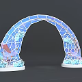 Transparent Glass Archway With Geometric Patterns And Blue Decorative Bases 3d model