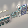 Modern Colorful Bookcase in Open Children's Reading Room with Reading Area Tables and Chairs