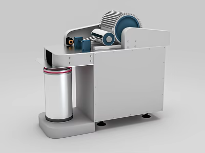Industrial Equipment With Silver Main Body Rotary Drum And Blue Gear Mechanism 3d model