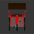 Red Rickshaw With Brown Canopy White Seat And Red Frame Structure