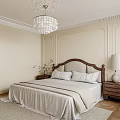 Elegant Bedroom Interior With King Size Bed Crystal Chandelier Bedside Tables And Curtains