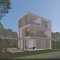 Modern Multi Storey Detached Villa With Glass Facade Balconies And Lush Green Surroundings