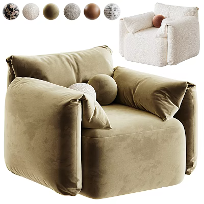 Cozy Beige Single Sofa With Soft Plush Fabric And Round Pillow 3d model