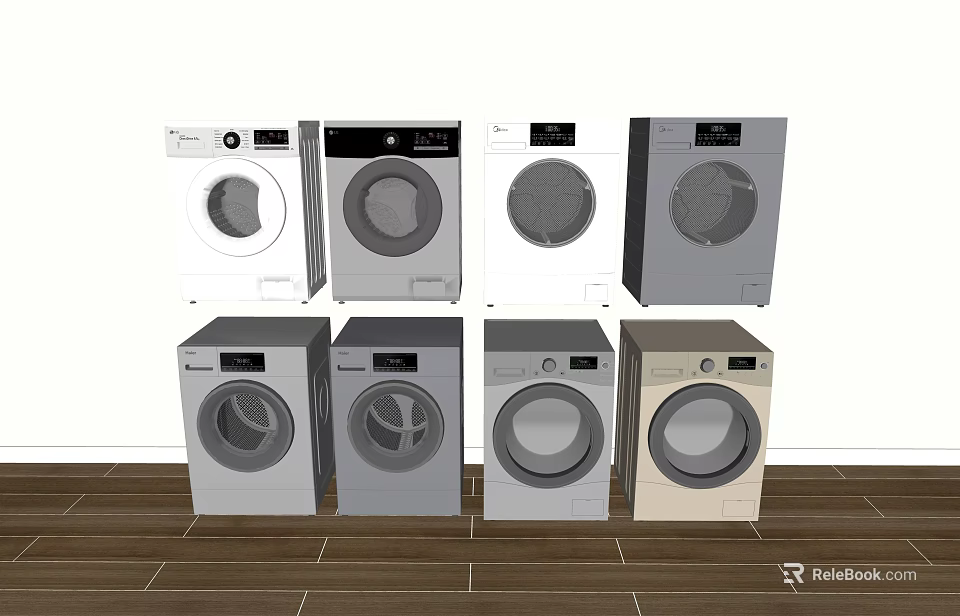 Washing Machines In Various Colors And Modern Designs For Home Use 3d model 