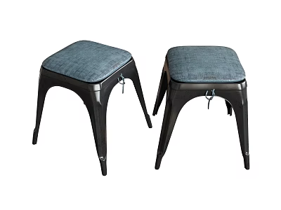 Two Modern Stools With Gray Fabric Seats And Black Metal Legs 3d model