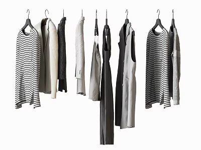 Trendy Clothes On Hangers Featuring Striped And Solid Designs In Neutral Colors 3d model