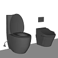 Black Modern Toilets With Open Lid And Wall Mounted Control Panel 3d model