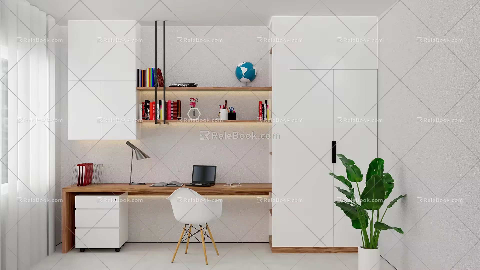 Modern Bookcase Desk Computer Desk 3d model