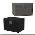 Light Gray And Black Bedside Cabinet With Rivet Details And Lion Head Metal Handle