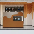 Modern Interior Space With Orange Walls Circular Decorations And White Furniture
