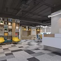 Modern Public Office Space With Workstations Blue Chairs Unique Pendant Lights And Fitness Equipment