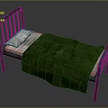 Single Bed With Rusted Green Bed Frame Green Blanket And White Pillow
