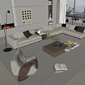 Sofa Coffee Table Combination Multi-person Sofa Leisure Sofa Floor Lamp Jewelry Combination 3d model