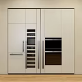 Modern Built in Refrigerator Freezer in Kitchen With Wine Rack Oven and Cabinets