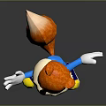 Playful Orange Cartoon Game Character in Blue Shirt With White Gloves and Blue Shoes