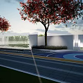White Perforated Scenic Wall With Red Flower Trees And Green Grassland