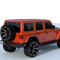Red Jeep Wrangler Four Door Off Road Vehicle With Black Wheels And Rugged Design