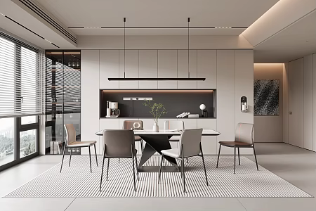 Restaurant Dining Table and Chair Combination Luxury Stone Dining Table Dining Chair Chandelier Sideboard Enclosed Kitchen Household Appliances 3d model