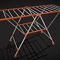 Orange And Silver Foldable Clothes Drying Rack With Multiple Crossbars And Wheels