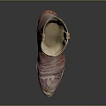 Brown Leather Cowboy Boots With Worn Out Details Aged Sole And Dark Background Reflection