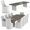 Modern Dining Table Set With Rectangular Wooden Top And White Upholstered Chairs 3d model