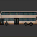 Light Pink Double Decker Bus With Orange Stripe Two Levels Windows And Smooth Surface Reflection