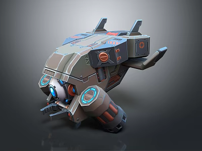 Futuristic Sci Fi Mechanical Vehicle 3D Model With Circular Eyes And Propellers 3d model