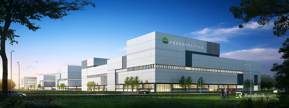 Modern Industrial Factory Building In Energy Saving Industrial Park With White Exterior And Green Surroundings 3d model 