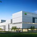 Modern Industrial Factory Building In Energy Saving Industrial Park With White Exterior And Green Surroundings