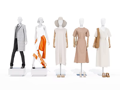 Fashion Models Showcasing Stylish Outfits With Coats Dresses Hats And Bags 3d model