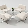 Modern White Casual Sofa Set With Four Chairs Metal Legs And Round Glass Coffee Table