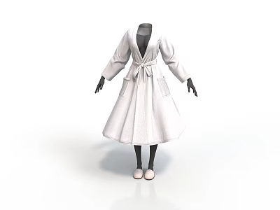 White Belted Robe With Long Sleeves And Pockets For Daily Life Use 3d model
