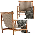 Comfortable Wooden Accent Chairs With Woven Seat Green Cushion And Striped Blanket