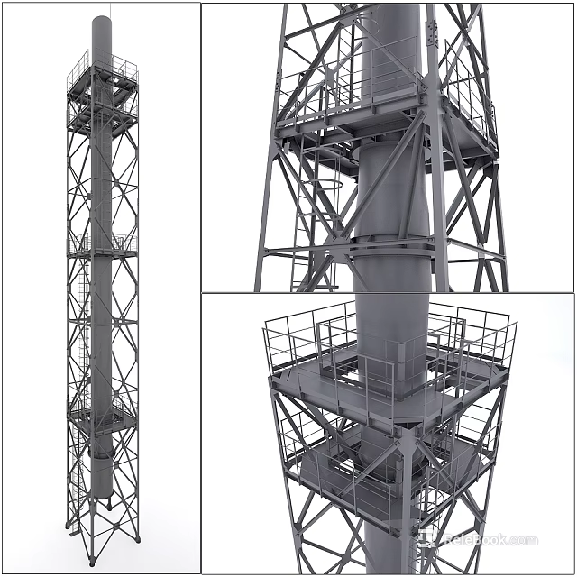 Industrial Pipe Structure With Metal Framework Multi Level Platforms And Ladders 3d model 