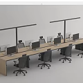 Modern Office Desk Setup With Multiple Workstations Black Chairs And Computer Monitors 3d model