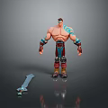 Muscular Man With Blue Arm Tattoos Brown Belt And Sword Beside Him