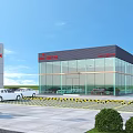 Car 4S Store Modern Glass Facade Building With Car Display Area And Parking Lot