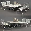 Modern White Dining Table And Chairs Set With Sleek Metal Frame And Striped Back Design