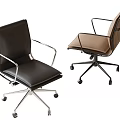 Modern Office Chair With Black And Brown Leather Metal Frame And Wheels